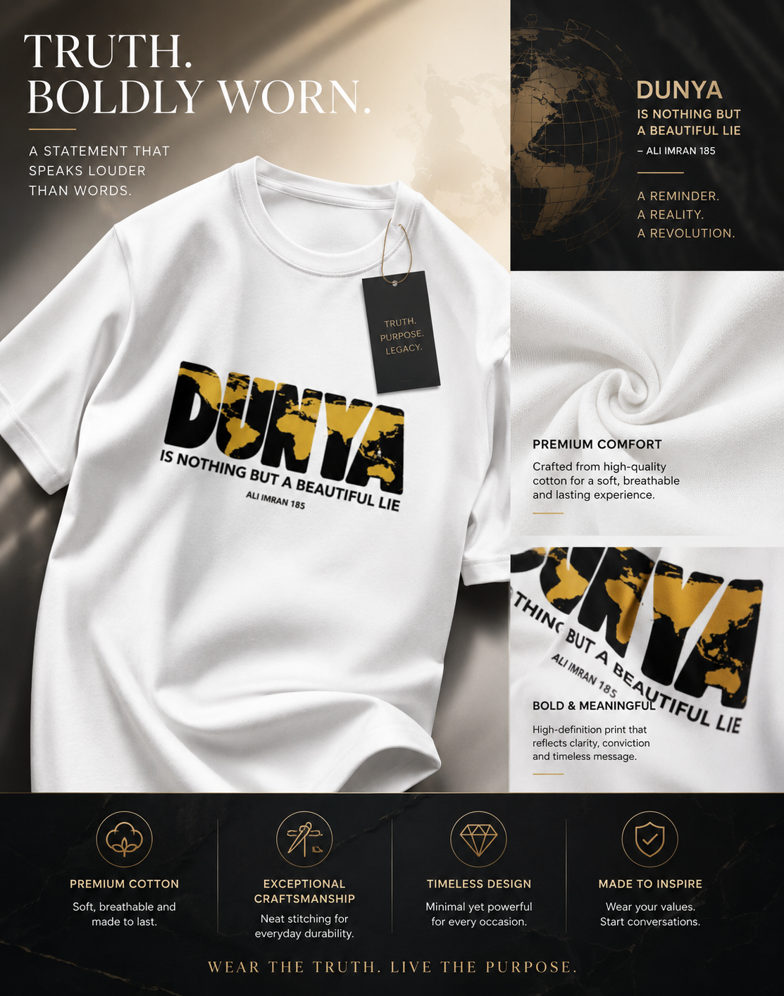 UMAR LOOKS DUNYA Graphic Printed Oversized T-Shirt for Men | "Dunya Is Nothing But A Beautiful Lie" Statement Tee | Premium Cotton Casual Streetwear
