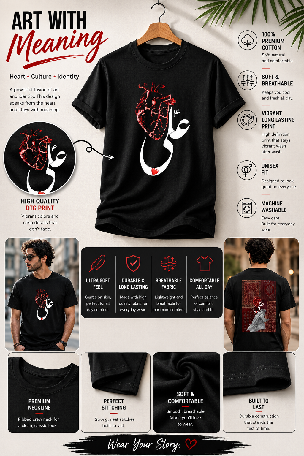 UMAR LOOKS Ali Heart Premium Graphic T-Shirt | Arabic Calligraphy Art |